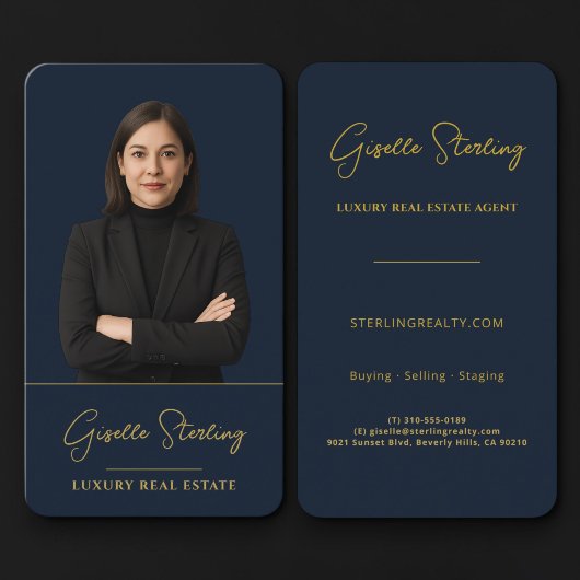 Carte De Visite Agent Immobilier Bleu Nuit Or