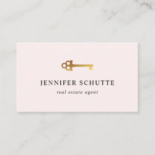 Carte De Visite Agent Immobilier Blush Pink Gold Key Luxe Moderne