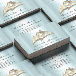 Carte De Visite Agent immobilier Broker Gold House Blue