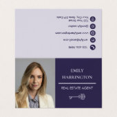 Carte De Visite Agent Immobilier Classique Clé Code QR Violet (Extérieur déplié)