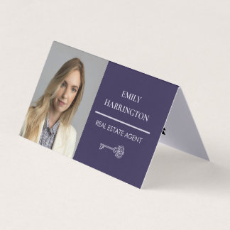 Carte De Visite Agent Immobilier Classique Clé Code QR Violet