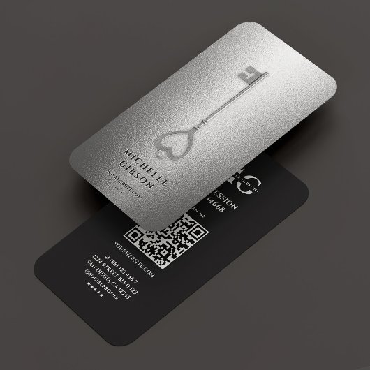 Carte De Visite Agent immobilier Clé Argent Réalisateur moderne