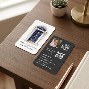 Carte de visite agent immobilier code QR aquarelle