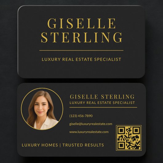 Carte De Visite Agent immobilier Code QR Black Gold