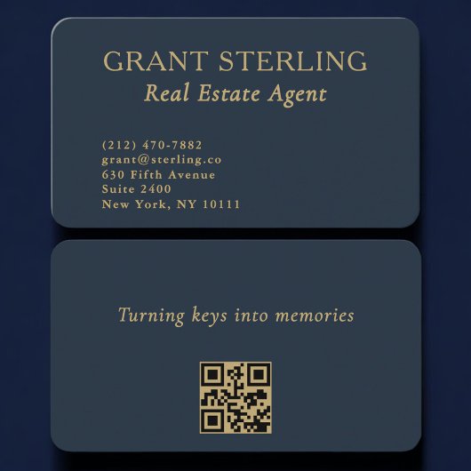 Carte de visite agent immobilier code QR bleu mari