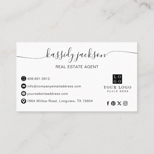 Carte De Visite Agent Immobilier Code QR de Photo Script Élégant (Dos)