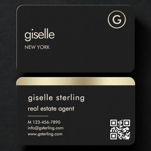 Carte de visite Agent Immobilier Code QR Or Noir