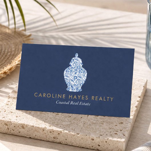 Carte De Visite Agent immobilier côtier Logo Jar Ginger Bleu