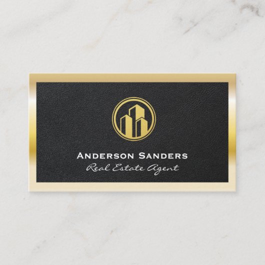 Carte De Visite Agent immobilier | Cuir | Cadre métal or (Devant)