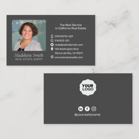 Carte De Visite Agent immobilier Dark Grey Professional (Devant / Derrière)