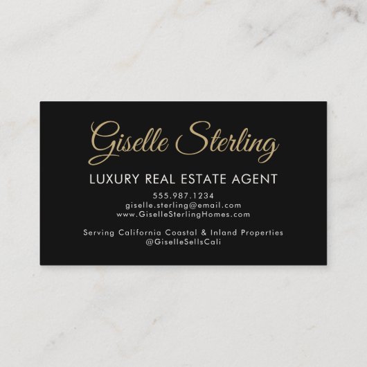 Carte De Visite Agent immobilier de luxe Black Gold Photo QR Code (Dos)