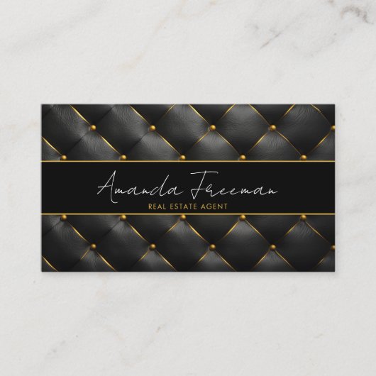 Carte De Visite Agent immobilier de luxe Chic Black & Gold (Devant)