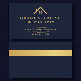 Carte De Visite Agent immobilier de luxe Navy Blue Gold Métallisé