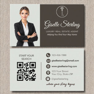 Carte De Visite Agent immobilier de luxe Sage Green Photo QR Code