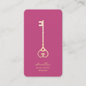 Carte De Visite Agent immobilier Elegant Pink Gold Key Moderne (Devant)