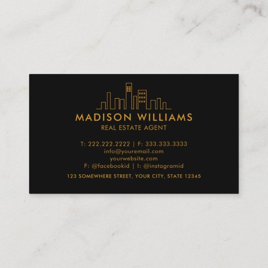 Carte De Visite Agent immobilier en noir et or personnalisé (Dos)