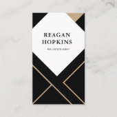 Carte De Visite Agent immobilier géométrique Abstrait Black Gold (Devant)