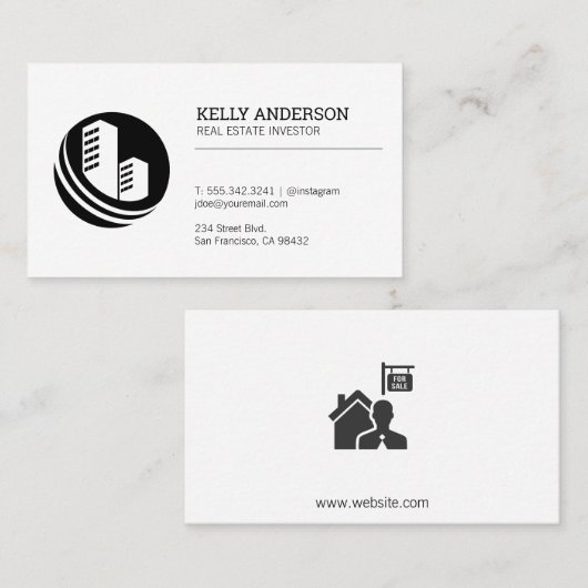 Carte De Visite Agent immobilier | Icône de construction de propri (Devant / Derrière)