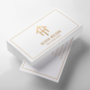 Carte De Visite Agent immobilier l Professionnel Chic Or & Blanc