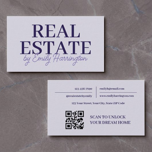 Carte De Visite Agent Immobilier Lavande Code QR Moderne