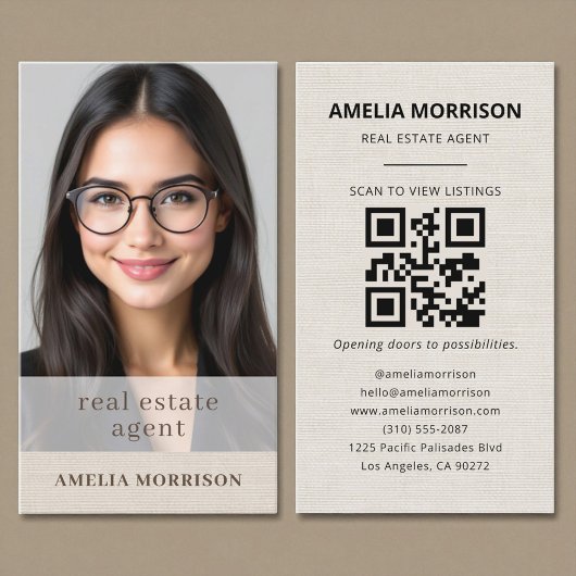 Carte De Visite Agent immobilier Linen Code QR Photo
