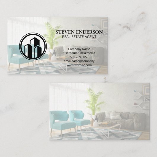 Carte De Visite Agent immobilier | Logo de construction | Intérieu (Devant / Derrière)