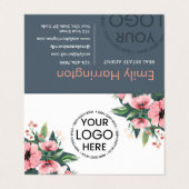 Carte De Visite Agent Immobilier Logo Gray Blush Bloom (Extérieur déplié)