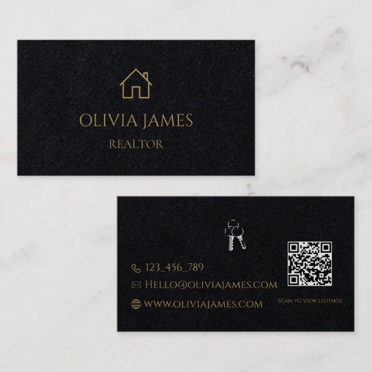 Carte De Visite Agent immobilier Luxe Noir & Or (Devant / Derrière)