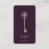 Carte De Visite Agent immobilier Luxe Purple Gold Key Realtor (Devant)