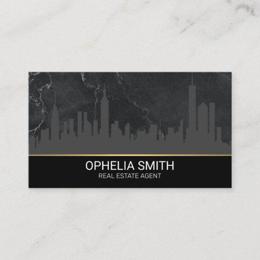 Carte De Visite Agent immobilier | Marbre | Skyline Cityscape (Devant)