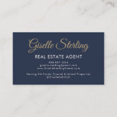 Carte De Visite Agent immobilier Marine Blue Gold Photo QR Code (Dos)