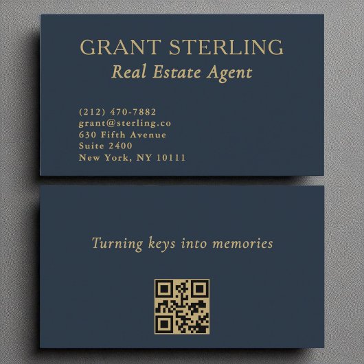 Carte De Visite Agent immobilier Marine Blue Gold QR Code