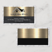Carte De Visite Agent immobilier | Metallic Gold Marble Business (Devant / Derrière)