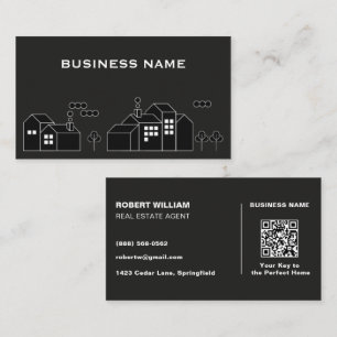 Carte De Visite Agent immobilier minimaliste Code QR noir Immobili