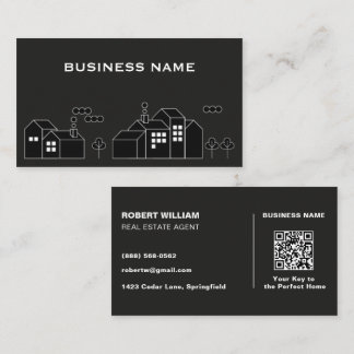 Carte De Visite Agent immobilier minimaliste Code QR noir Immobili