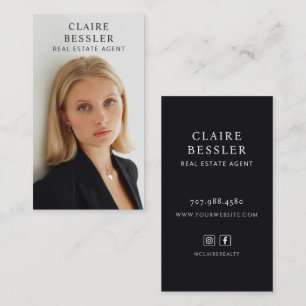 Carte De Visite Agent immobilier minimaliste moderne noir et blanc