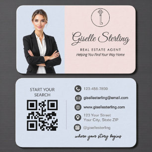 Carte De Visite Agent immobilier Moderne aux teintes Rose et Bleu