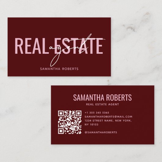 Carte De Visite Agent immobilier moderne Code QR rouge (Devant / Derrière)
