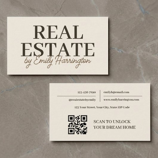 Carte De Visite Agent Immobilier Moderne Code QR Terrien