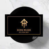 Carte De Visite Agent immobilier moderne Gold House Logo & Noir