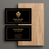 Carte De Visite Agent immobilier moderne Gold House Logo & Noir