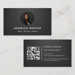 Carte De Visite Agent immobilier Moderne Noir Realtor Photo QR