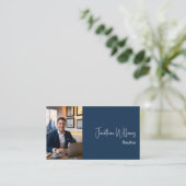 Carte De Visite Agent immobilier moderne photo bleu (Debout devant)