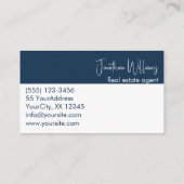 Carte De Visite Agent immobilier moderne rond photo bleu blanc (Dos)