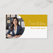 Carte De Visite Agent immobilier moderne ronde photo moutarde blan (Devant)