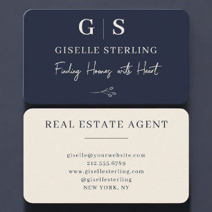 Carte De Visite Agent immobilier monogramme bleu marine