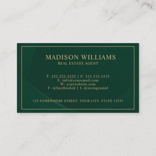 Carte De Visite Agent Immobilier Motif Vert Et Or Personnalisé (Dos)