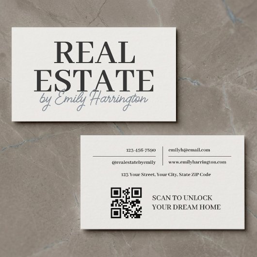 Carte De Visite Agent immobilier neutre de code QR moderne