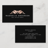 Carte De Visite Agent immobilier noir Rose or brossé métal brossé (Devant / Derrière)