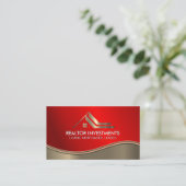 Carte De Visite Agent immobilier | Or Ruby Red Metallic Wave (Debout devant)